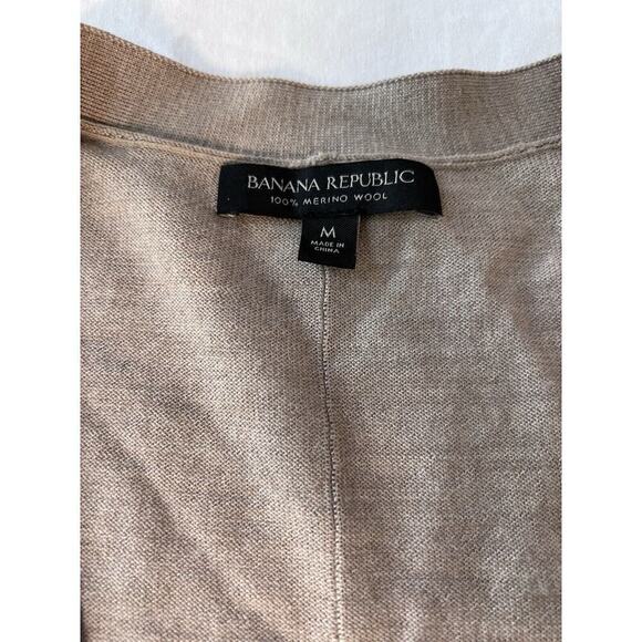 Banana Republic Mens Cardigan Tan Button Front Merino Wool Sz M Grandpa Office - Picture 3 of 9